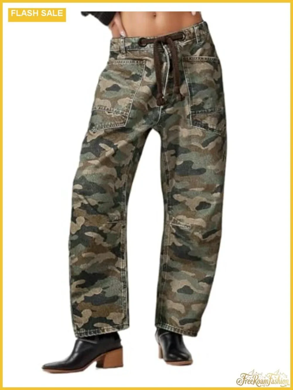 Women's Mid Rise Barrel Jeans Baggy Denim Pants with Pockets